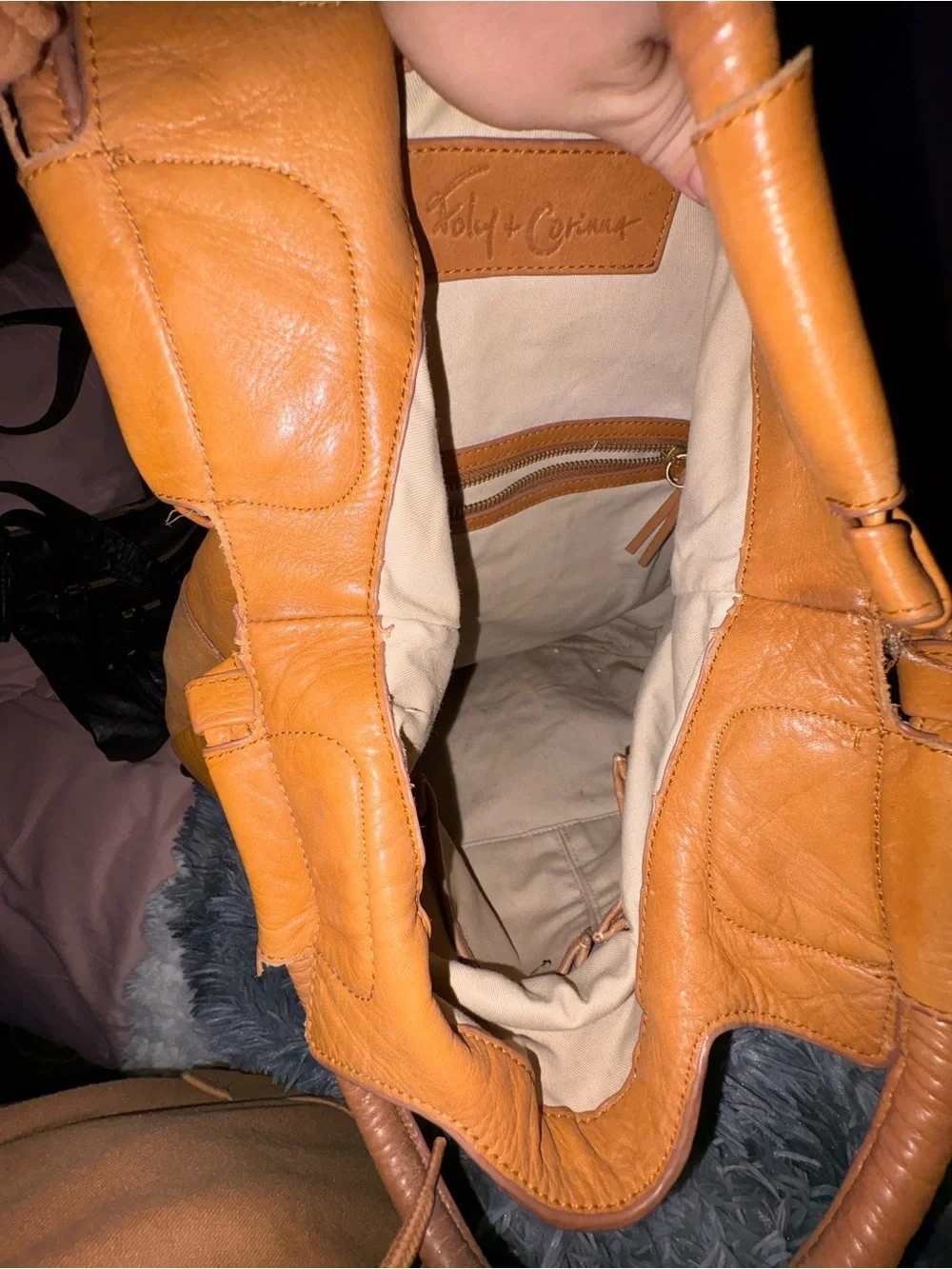 Foley + Corinna Cognac Leather Crossbody Tote